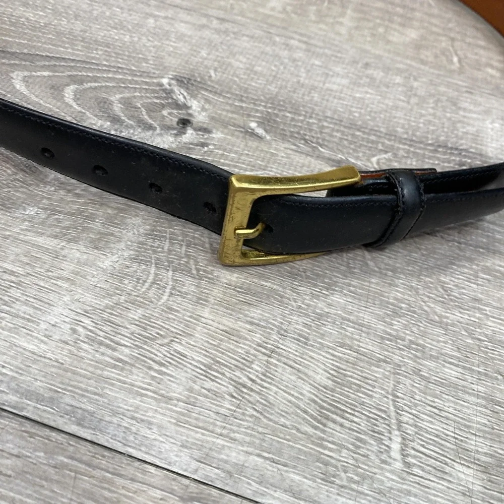 Trafalgar‎ Belt Mens 38 Black Leather Brass Buckle Hand Polished Dress Classic